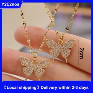 【Local shipping】 Korean Fashion Golden Pendant Butterfly Necklace for Women neck chain Stainless steel Jewelry Female