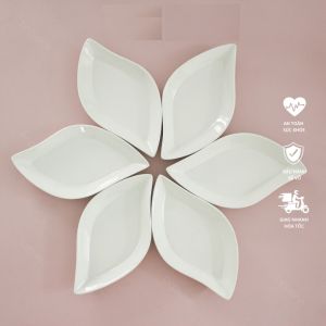 Đĩa decor trang trí hình lá sứ  trắng Ngà Cao Cấp