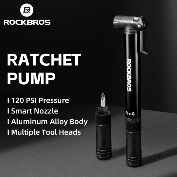 ROCKBROS Air Pump With Ratchet Tools 120 PSI Aluminum Alloy Bike Tire Inflator Portable MTB Pump