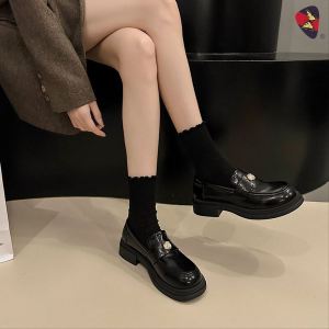 Katerina Fashion Casual Shoes Pu Leather Round Toe Loafers With Floral Gold Buckle For Women Student #K-100