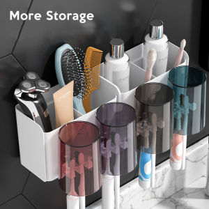 Yesterday High Quality Toothbrush Holder Wall-mounted Storage Toothpaste Squeezer Dispenser Bathroom Organizer Set Decor Stand