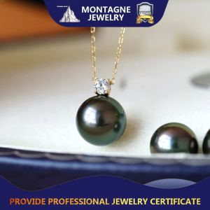 Montagne Jewelry Natural Faultless Tahiti Seawater Black Pearl Pendant 18k Pure Yellow Gold Diamond Fine Jewellery Pendant Necklace