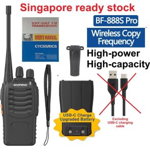 Singapore stock 1 x New model BaoFeng BF-888S PRO 5W wireless copy function Walkie Talkie UHF: 400-470MHz Two Way Radio with upgraded battery with USB-C charging port. USB-C charging cable is optional