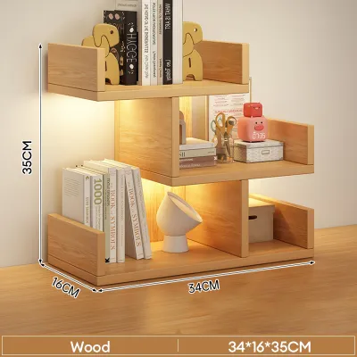 SUNNY 2 Color Simple Wooden Book Shelf Desk Storage Rack Desktop Storage Rack Stand Storage Desktop Organizer