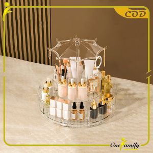 ONE-K169 Rak Kosmetik Putar 360 Derajat Transparan Desain Payung Aesthetic / Rak Susun 2 Tingkat