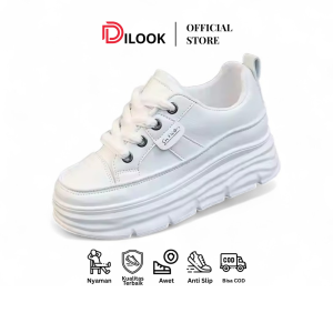 DILOOK C008 Sepatu Sneakers Wanita Putih Trendy Sepatu Sporty Casual Keren Kekinian Sol Tebal