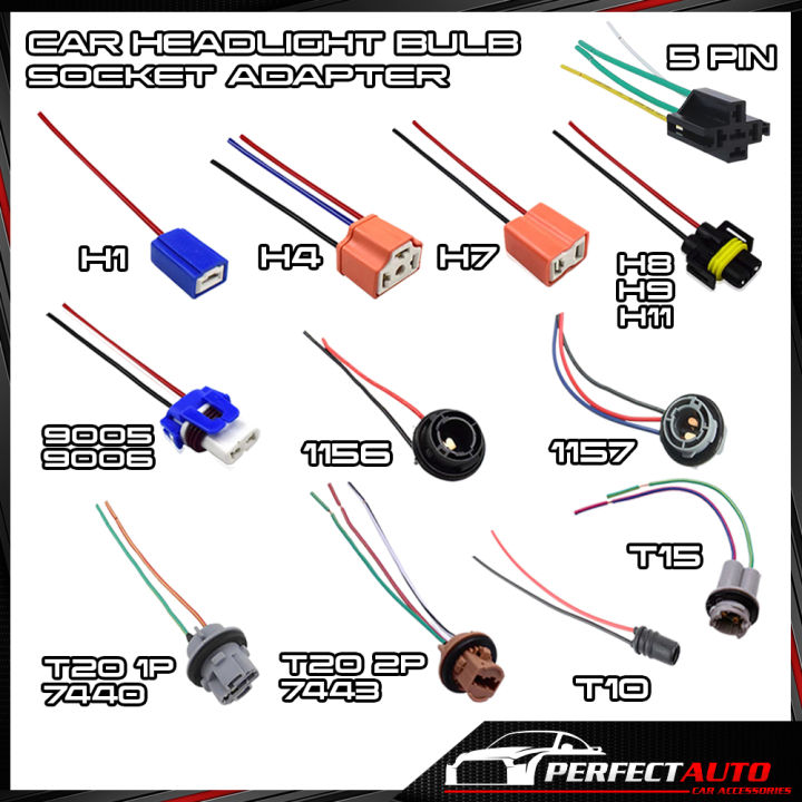 Car Headlight Bulb Socket Adapter Wiring Harness H1 H4 H7 H8 H11