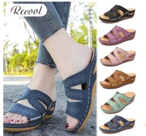 Recool Woman Orthopedic Comfy Summer Slippers with Three Arch Support Design with Toes Non-Slip Slides Orthopedic Comfy with Three Arch Support Design with Toes Slippers Sandals Woman Summer Beach