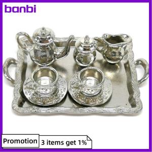 banbi 10Pcs 1: 12 Dollhouse Furniture Miniature Dining Ware Metal Tea Cup Plate Set