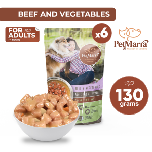 PetMarra Adult Dog Wet Food Pouch Chunks in Gravy Beef and Vegetables 130g BUNDLE OF 6 - PetMate