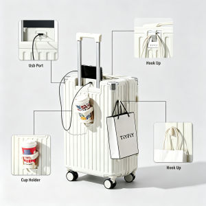 Cup Holder & USB Charger Luggage 18/20/24/28 Inch Trolley Case Hand Carry Luggage Lightweight Durable Suitcase