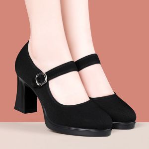 Free Shipping 2026 Spring/Autumn Collection: Round-Toe Shallow-Cut Chunky-Heel Non-Slip And Wear-Resistant Women’S Work Shoes With Velcro Closures Suitable For Commuting