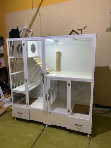 Kandang kucing alumunium mainan Litter Box Laci