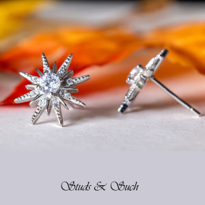 [Studs & Such] 925 Silver Shining Northern Star Stud Earrings With Cubic Zirconia