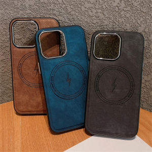 Business Leather Plating for Magsafe Case For iPhone 17 Air 16 15 14 13 12 11 Pro Max Plus 17pro Wireless Charge Cover
