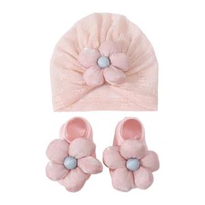 1 Set 0-12M Baby Bonnet Caps Flower Turban Hat Infant Girls Headwear Neonatal Fetal Caps with Matching Socks