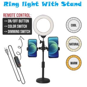 Ready Stock Ring Light With 2 Phone Holder Desk Lamp Selfie Video Live Streaming Beauty Stand