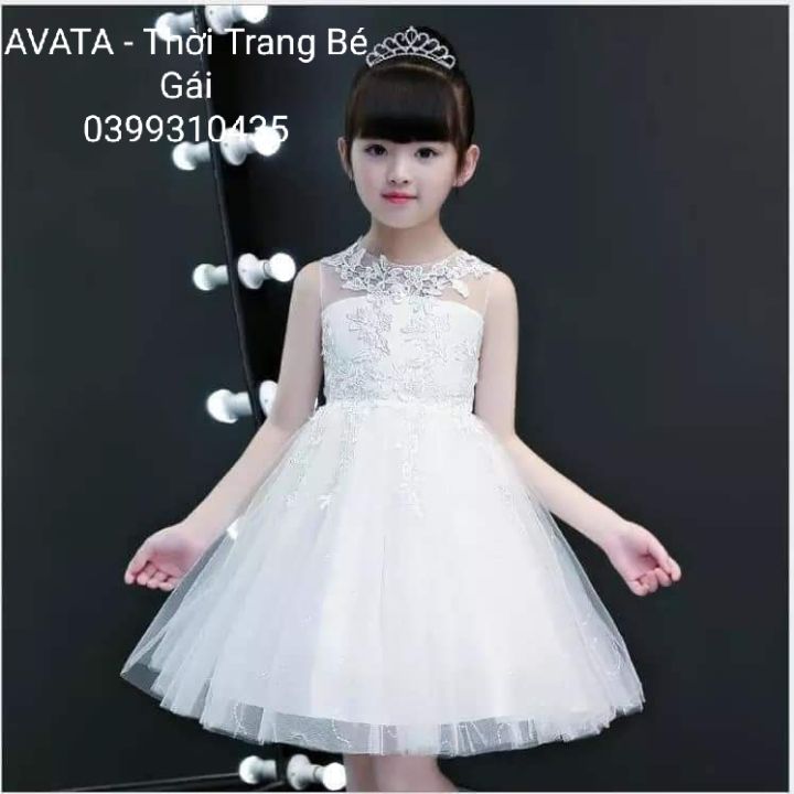 Váy - Đầm Trẻ Em: [10kg-33kg] Đầm công chúa màu trắng cho bé hàng VN thiết  kế cực xinh