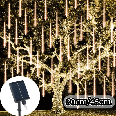 Solar in Meteor Shower Rain Lights LED Outdoor Waterproof Icicle Fairy String Lights for Home Christmas Party Decoration