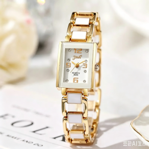 Women Elegant Square Rhinestone Quartz Bracelet Watch Fashion Waterproof Daily Wrist Timepiece Stylish Ladies Accessory Perfect Christmas Holiday Gift No Watch Box