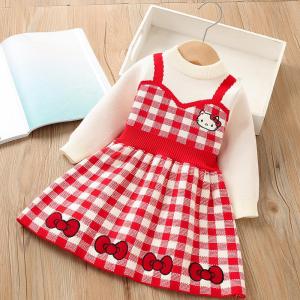 SHUNAICHI Kawaii Sanrio New Girls Dress Sweater Skirt Hello Kitty Cartoon Embroidery Princess Fashion Cotton Casual Girls Knitted Skirt