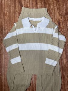 ONE SET RAJUT STRIPE KERAH PANJANG TEBAL / setrajut /  one set rajut kekinia / one set rajut polet