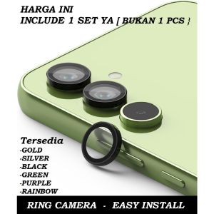 1 Set RING 3 Pcs Camera Full Frame Samsung A55 A35 A25 A16 A15 A54 A34 A14 A24 S24 ULTRA S23 Plus Z FOLD 7 6 5 4 Z FLIP Tempered kaca/Glass Penuh Ful Pelindung Lens/Lensa Kamera BLACK ungu Gold Silver Putih Green hijau Zfold Bening Cin Galaxy ZFLIP 5G
