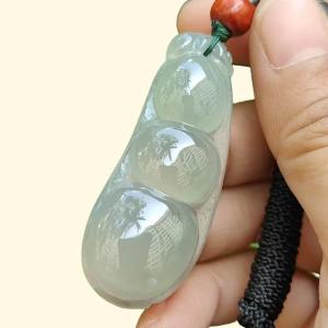 Premium Quality Icy Translucent Green Hue crafted as French Bean Natural Type A Jadeite Jade as Pendant certificate weighs 12.37 grams measurement 49.9 * 20 * 7.6 mm (pendant297)