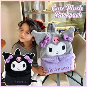 Plush Backpack Kindergarten School Bag Kuromi Sanrio Character Ultra Light Expandable Storage Collapsible Ergonomic Shoulder Straps Matibay Sulit Girls Daily Outings