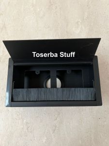 GROMMET PENUTUP TUTUP LUBANG KABEL TEMPAT DUDUKAN STOP KONTAK PANASONIC BROCO NERO SCHNEIDER MEJA KERJA MEETING KANTOR HITAM ISI 2 DUA LUBANG 20CM 20 CM BAHAN ALUMINIUM