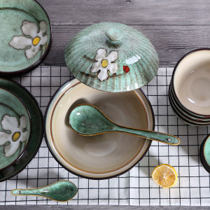 OMK Japanese Style Ceramic Tableware Set Dinner Plate Oval Long Fish Plate Deep Dish Spaghetti Plate Salad Bowl Dipping Plate Set