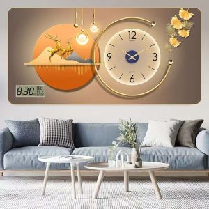 Waterproof Wall Clock Mural Home 3 Panel Decor Painting with Frame is Metal Living Room Mural Dispaly