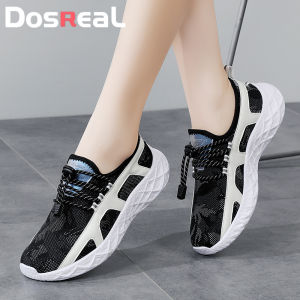 Dosreal giày đen Giày thể thao nữ phong cách Hàn Quốc lưới thoáng khí trượt trên giày cao su phụ nữ bán 2023 cỡ lớn 35-42 Giày chạy bộ cho các trường học
