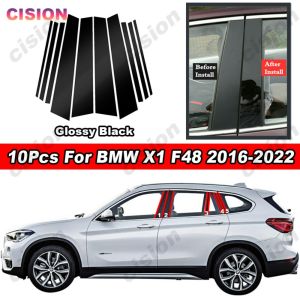 Glossy Black Chrome Carbon Fiber PC Material Car Door Window Center B C Pillar Post Cover Trim For BMW X1 F48 2016 2017 2018 2019 2020 2021 2022 Middle Column Mirror Effect Sticker