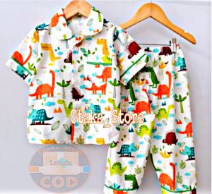 COD Piyama anak cowok dino cream /karakter kartun cowok terbaru untuk 3bln-12 thn/stelan tidur anak laki-laki/baju tidur anak cowok/pakaian tidur anak terlaris motif anak cowok