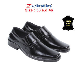 Zeintin - Sepatu Pantofel Pria Bahan Kulit Sepatu Kerja Kantor Pri Hitam Polos Loafers Formal AJ