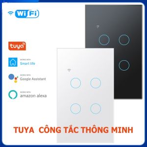 Công Tắc Cảm Ứng Thông Minh WiFi TUYA 1/2/3/4 Nút Gắn Tường Đèn Gia Đình Dây Trung Tính 120*72Mm Cho Alexa Và Trợ Lý Nhà Google