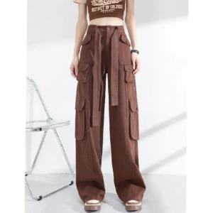 Celana Jeans Wanita Highwaist Lurus American Style Loose Pinggang Tinggi Longgar Celana Panjang Kekinian Celana Kerja Celana Kaki Lebar