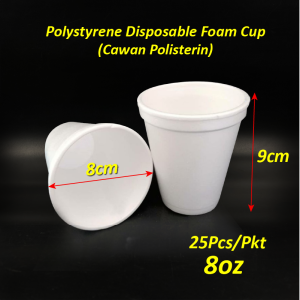 Polystyrene Foam Cup 8oz / Cawan Polisterin (25pcs/pkt) Degradable/Heat Resistance