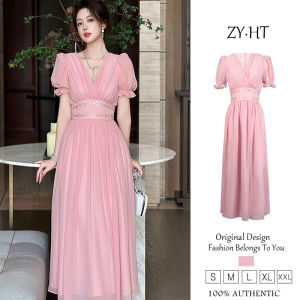 Zyht của phụ nữ ăn mặc váy màu hồng váy chữ A Đầm Công Sở ĐầM Voan lxury Dresses ĐẦM CƯỚI tham dự trang phục váy dự tiệc Váy dạ hội 70786