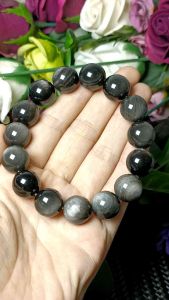 High Grade Silver Obsidian Crystal Stone bracelet  精品亮光眼猫眼招财银曜石手串