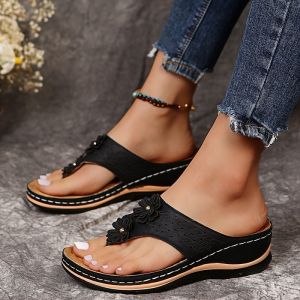 [Free Shipping] Summer Floral Platform Flip-Flops Large-Size Casual WomenS Rubber Sandals