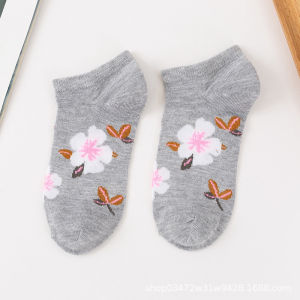 DRKS95 Kaos Kaki Wanita Ankle Socks Kaos Kaki Pendek Kaos Kaki Semata Kaki Motif Bunga Rajut