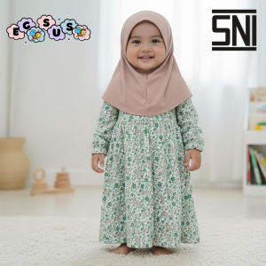 (EGSUS) Gamis Hijab Bayi Newborn 0-18 Bulan Shakira Bunga Fashion Muslim Anak Perempuan Biru