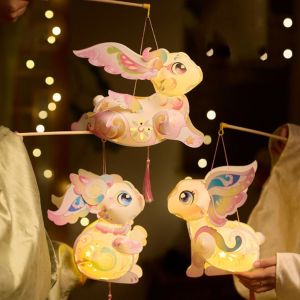 T6JOB1 Flying Rabbit Rabbit Lantern Handmade Chinese Style Handheld Rabbit Lantern Portable Glowing Mid-Autumn Festival Lantern Children