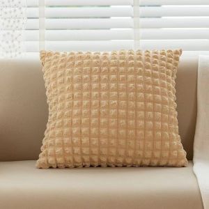 45x45CM Cream Style Pillow Solid Color Elastic Puff Plaid Pillow Cover Soft Square Pillowcase Cream Style Corduroy Pillow