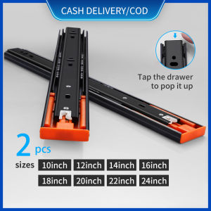 3-Section Ball Bearing Press Type Rails (1 Pair) - Damping Rebound Drawer Slides