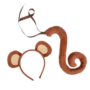 Monkey Ears Headband and Tail Animal Monkey Cosplay Costume for Kid Adult Halloween Birthday Party Stage Performance
