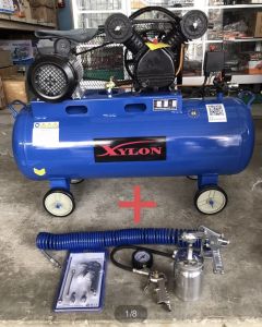 ปั๊มลมสายพานลูกสูบ 3 แรงม้า 220 V ถัง 100 ลิตร +สายลม +กาพ่นสี+ปืนเป่าลม+เกจ์วัดลมเติมลม Air Compressor ยี่ห้อ XYLON รุ่น XY-3HP/100L