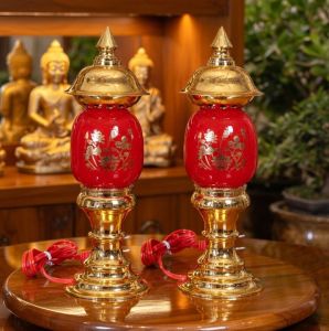 Đèn thờ Phú Quý Hình Trụ Bằng Thủy Tinh Dễ Dàng Thay Bóng Đèn Bàn Thờ Thần Tài Thổ Địa